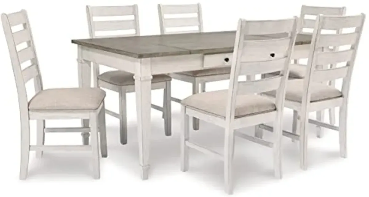 Signature Design by Ashley Skempton Farmhouse Rectangular Dining Room Table with Storage, White & Light Brown