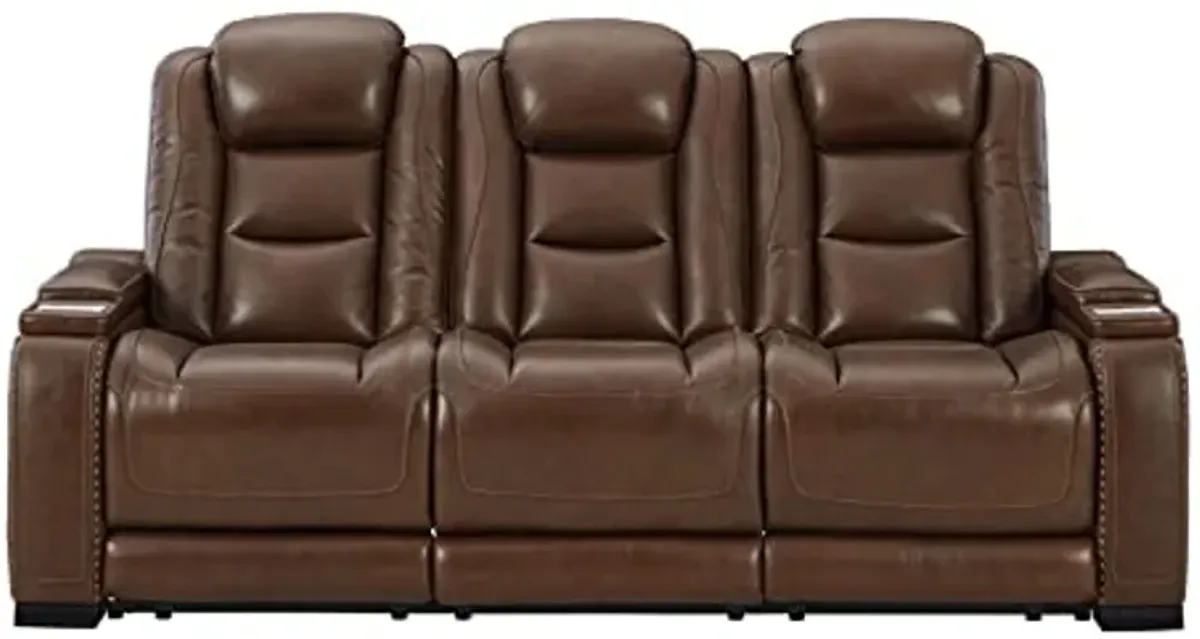 Signature Design by Ashley The Man-Den Power Reclining Sofa with Adjustable Headrest, Mahogany