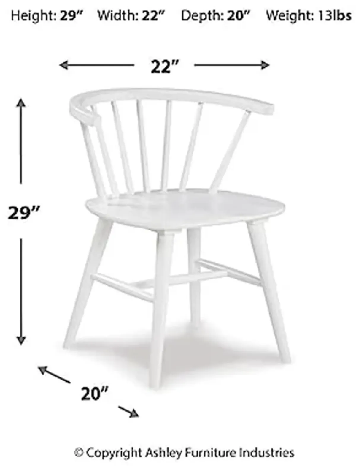 Signature Design by Ashley Grannen Modern 18" Spindle Back Dining Chair, 2 Count, White