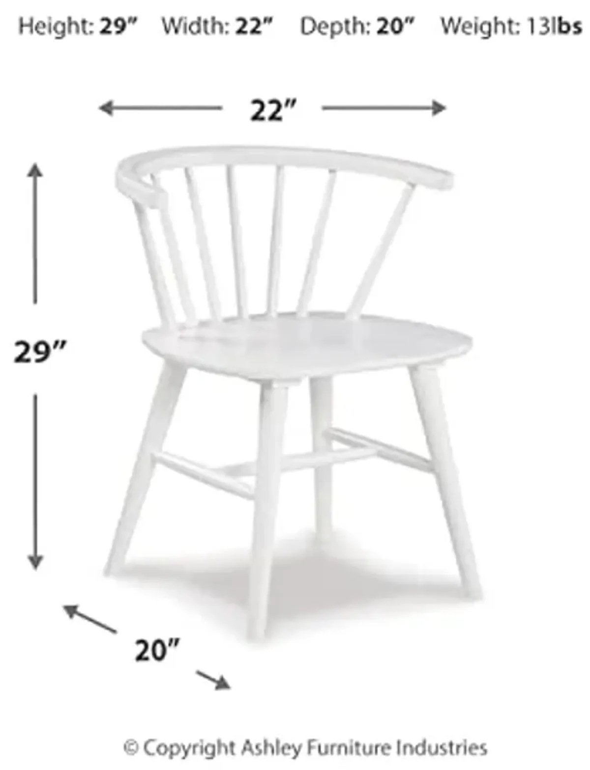 Signature Design by Ashley Grannen Modern 18" Spindle Back Dining Chair, 2 Count, White