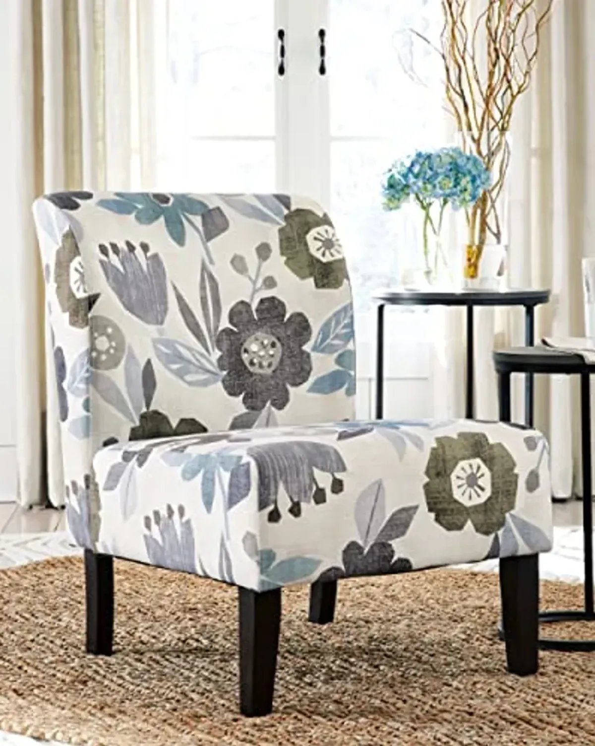 Signature Design by Ashley Triptis Floral Armless Accent Chair, White, Blue & Gray