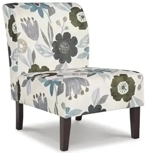 Signature Design by Ashley Triptis Floral Armless Accent Chair with Attached Cushions, Fabric Upholstery, Wood Legs, 16.63" Seat Height, White, Blue & Gray