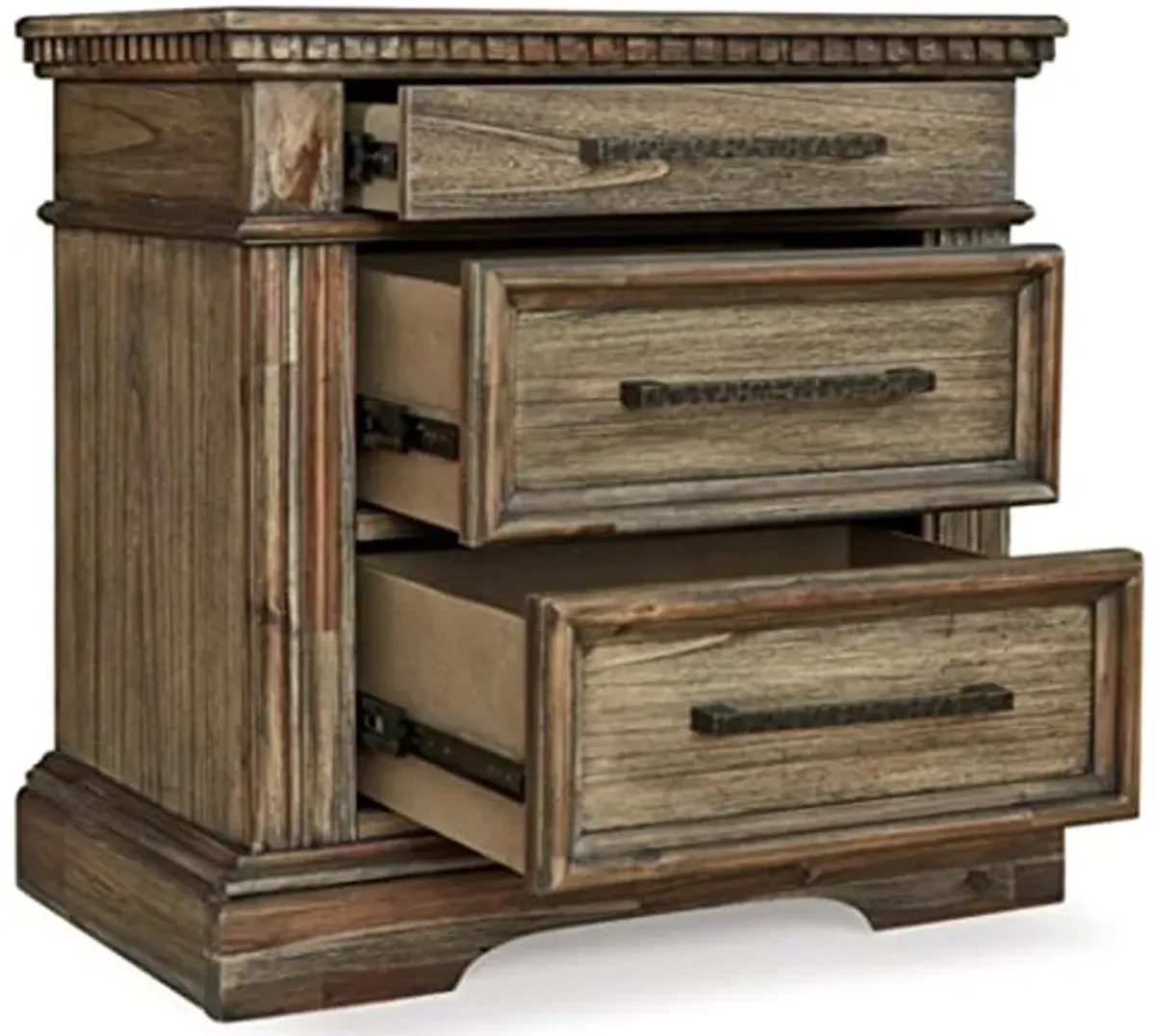 Signature Design by Ashley Markenburg Traditional 3 Drawer Night Stand with USB Charging Ports, Brown & Beige