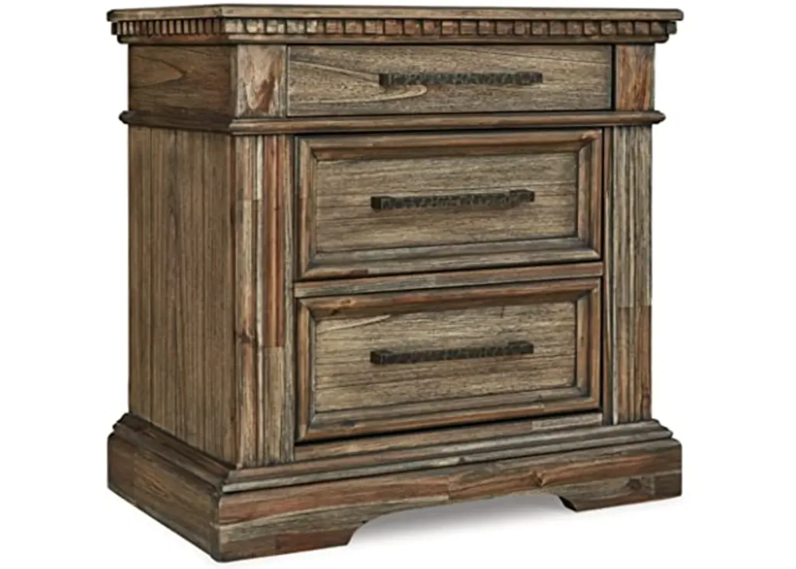 Signature Design by Ashley Markenburg Traditional 3 Drawer Night Stand with USB Charging Ports, Brown & Beige