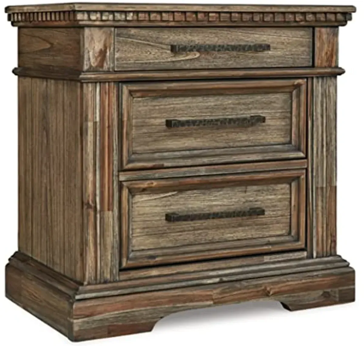 Signature Design by Ashley Markenburg Traditional 3 Drawer Night Stand with USB Charging Ports, Brown & Beige