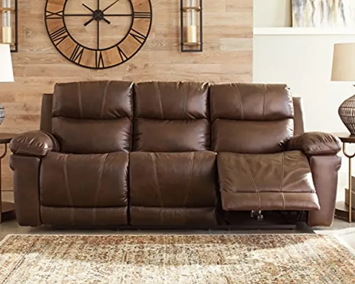 Signature Design by Ashley Edmar Leather Power Reclining Sofa with Adjustable Headrest, Brown