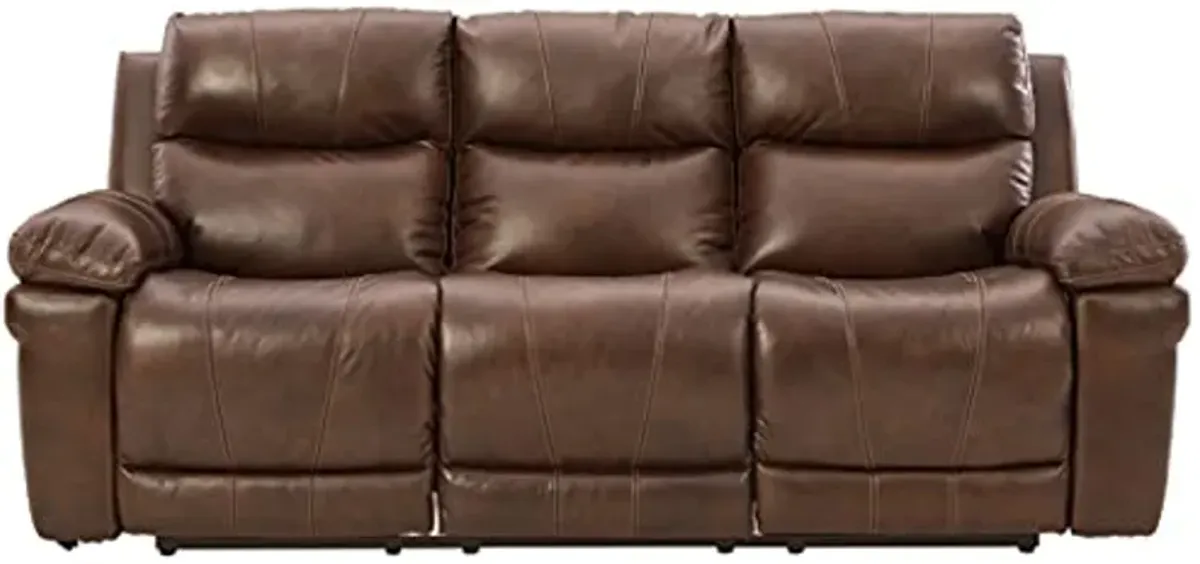 Signature Design by Ashley Edmar Leather Power Reclining Sofa with Adjustable Headrest, Brown