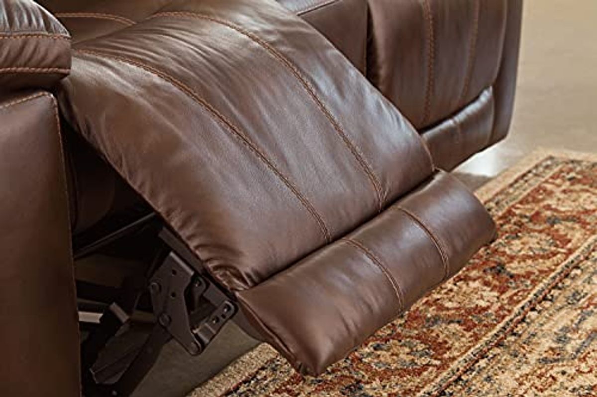 Signature Design by Ashley Edmar Leather Power Reclining Sofa with Adjustable Headrest, Brown