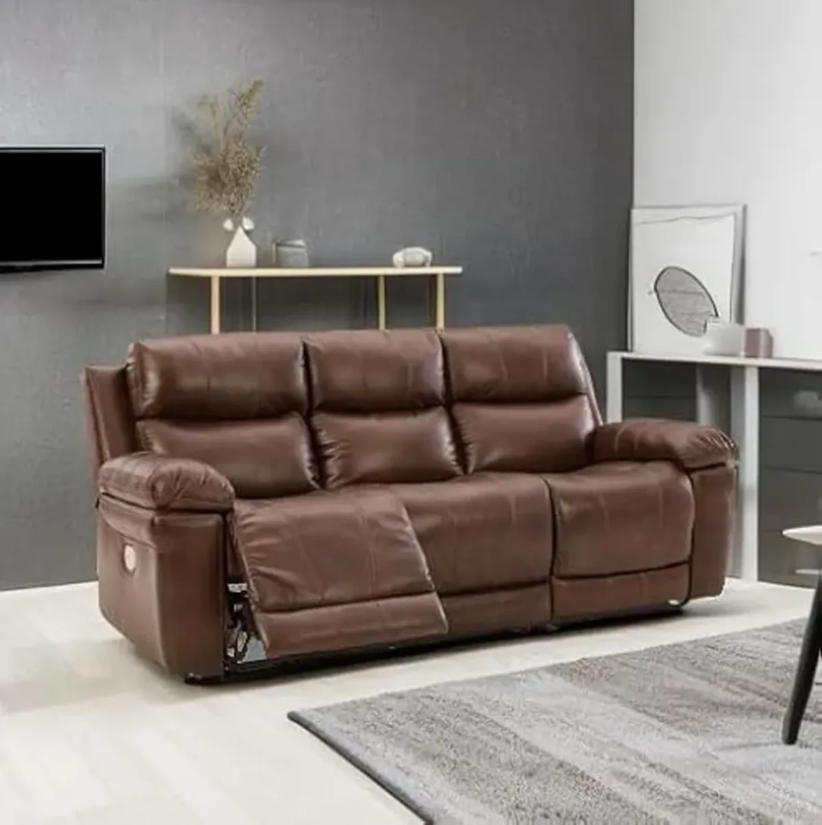 Signature Design by Ashley Edmar Leather Power Reclining Sofa with Adjustable Headrest, Brown