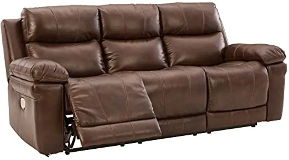 Signature Design by Ashley Edmar Leather Power Reclining Sofa with Adjustable Headrest, Brown