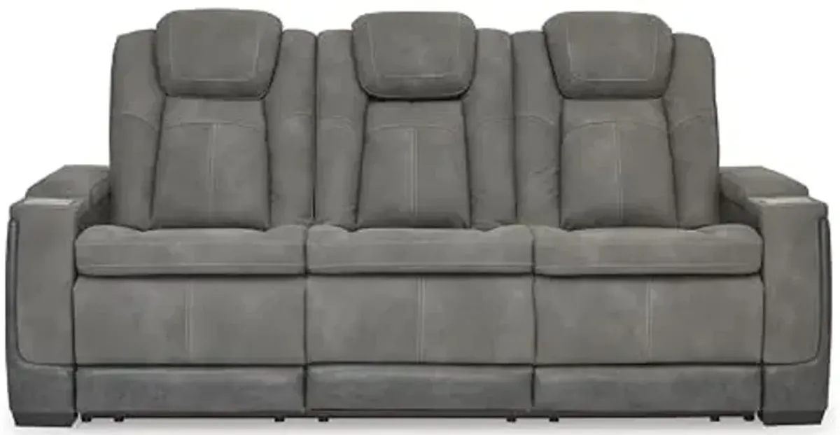 Signature Design by Ashley Next-Gen DuraPella Modern Faux Leather Power Reclining Sofa with Adjustable Headrest, Gray