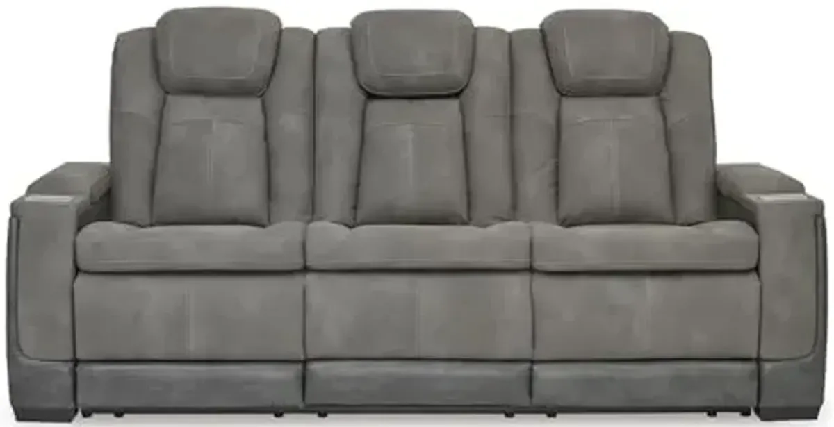 Signature Design by Ashley Next-Gen DuraPella Modern Faux Leather Power Reclining Sofa with Adjustable Headrest, Gray