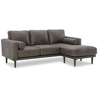 Signature Design by Ashley Arroyo Mid Century Modern Faux Leather Sofa Chaise with Bolster Pillows, Dark Gray