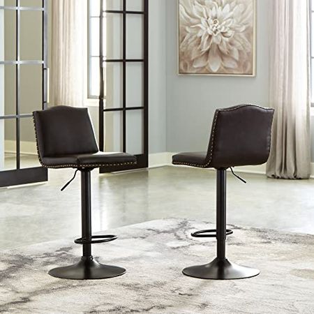 Signature Design by Ashley Gaddison 35" Adjustable Faux Leather Pub Height Swivel Barstool, 2 Count, Dark Brown
