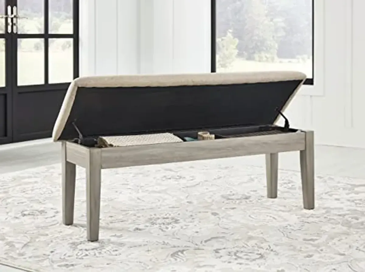 Signature Design by Ashley Parellen Upholstered Storage Dining Bench, Beige