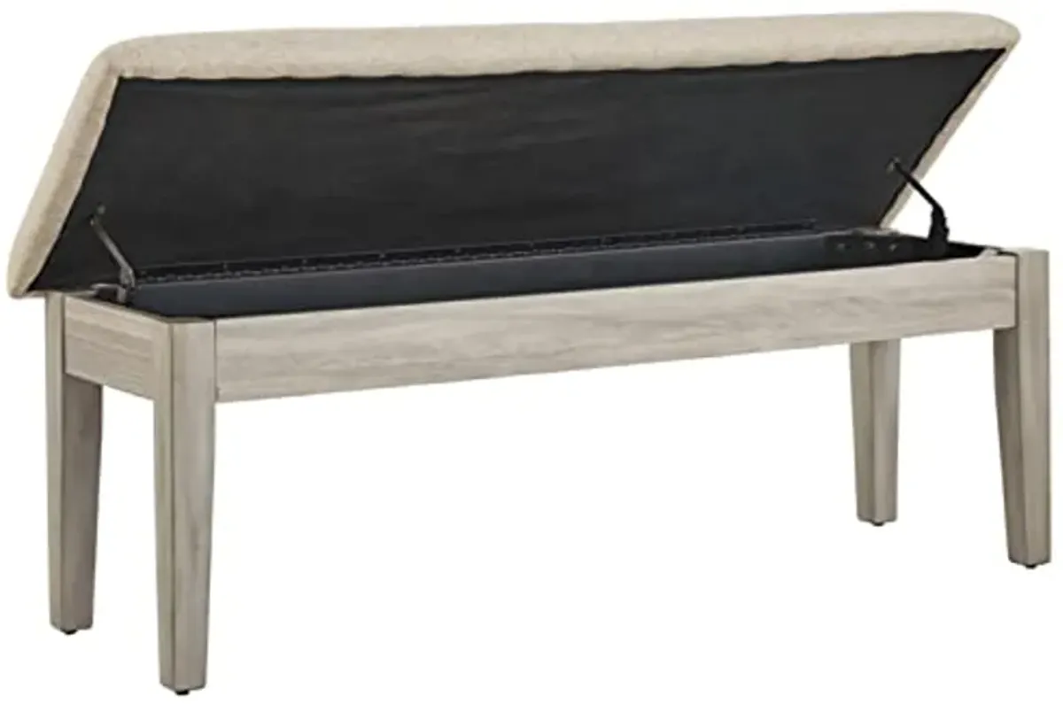 Signature Design by Ashley Parellen Upholstered Storage Dining Bench, Beige