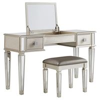 Signature Design by Ashley Lonnix Glam Bedroom Vanity with Stool, Silver