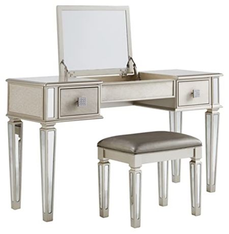 Signature Design by Ashley Lonnix Glam Bedroom Vanity with Stool, Silver