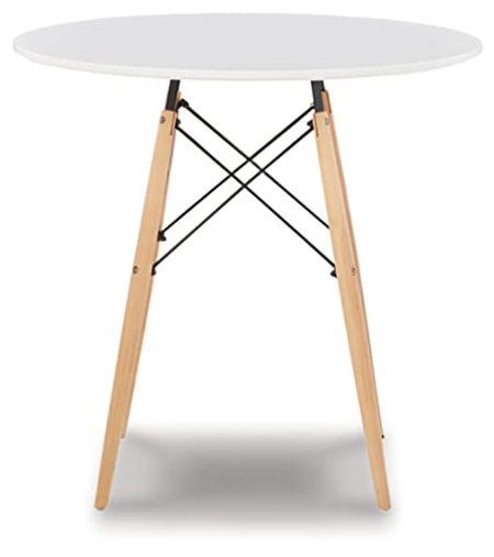 Signature Design by Ashley Jaspeni Industrial Round Dining Room Table, White & Light Brown