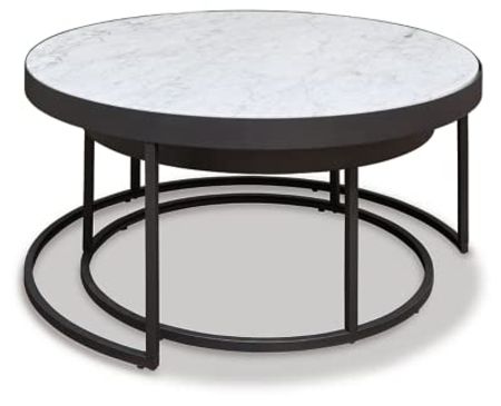 Signature Design by Ashley Windron Marble Nesting Cocktail Table Set, 2 Count, Black & White