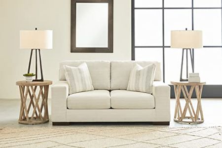 Signature Design by Ashley Maggie Contemporary Upholstered Loveseat with Accent Pillows, Off-White