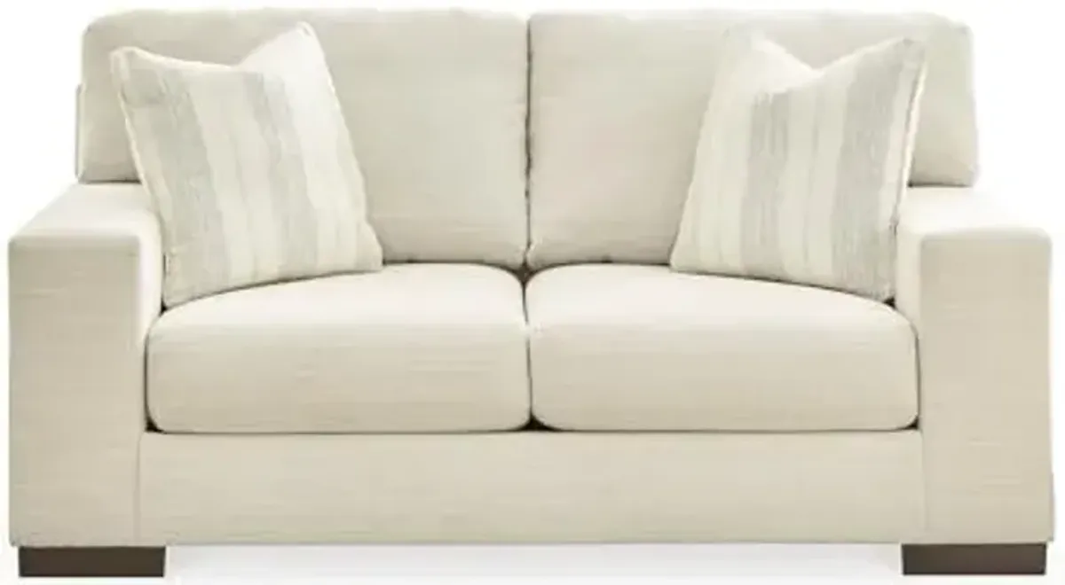 Signature Design by Ashley Maggie Contemporary Upholstered Loveseat with Accent Pillows, Off-White