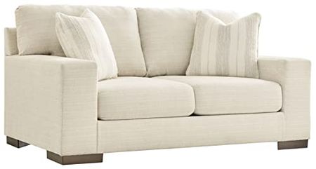 Signature Design by Ashley Maggie Contemporary Upholstered Loveseat with Accent Pillows, Off-White