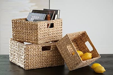 Signature Design by Ashley Elian Farmhouse Woven Wicker 3 Piece Nesting Basket Set, Light Brown