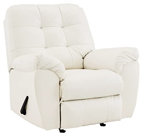 Signature Design by Ashley Donlen Modern Tufted Faux Leather Rocker Recliner, White