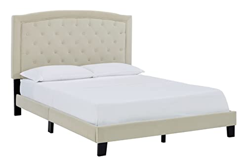 Signature Design by Ashley Adelloni Button Tufted Upholstered Bed Frame, Queen, Cream