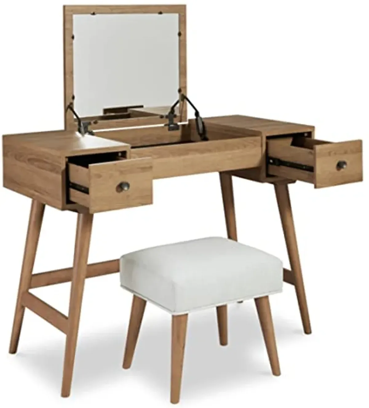 Signature Design by Ashley Thadamere Vanity with Stool, Light Brown & White