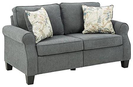 Signature Design by Ashley Alessio Modern Loveseat with Floral Accent Pillows, Dark Gray