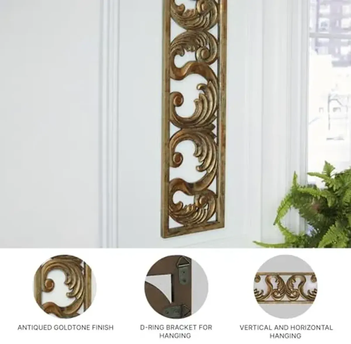 Signature Design by Ashley Candelario Traditional Scrollwork Wood 10 x 42 Inch Wall Decor, Antique Brown