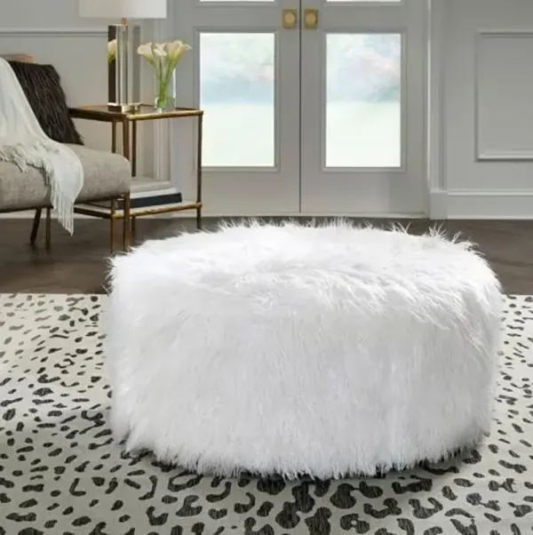 Signature Design by Ashley Galice Casual Faux Fur Oversized Accent Ottoman, White