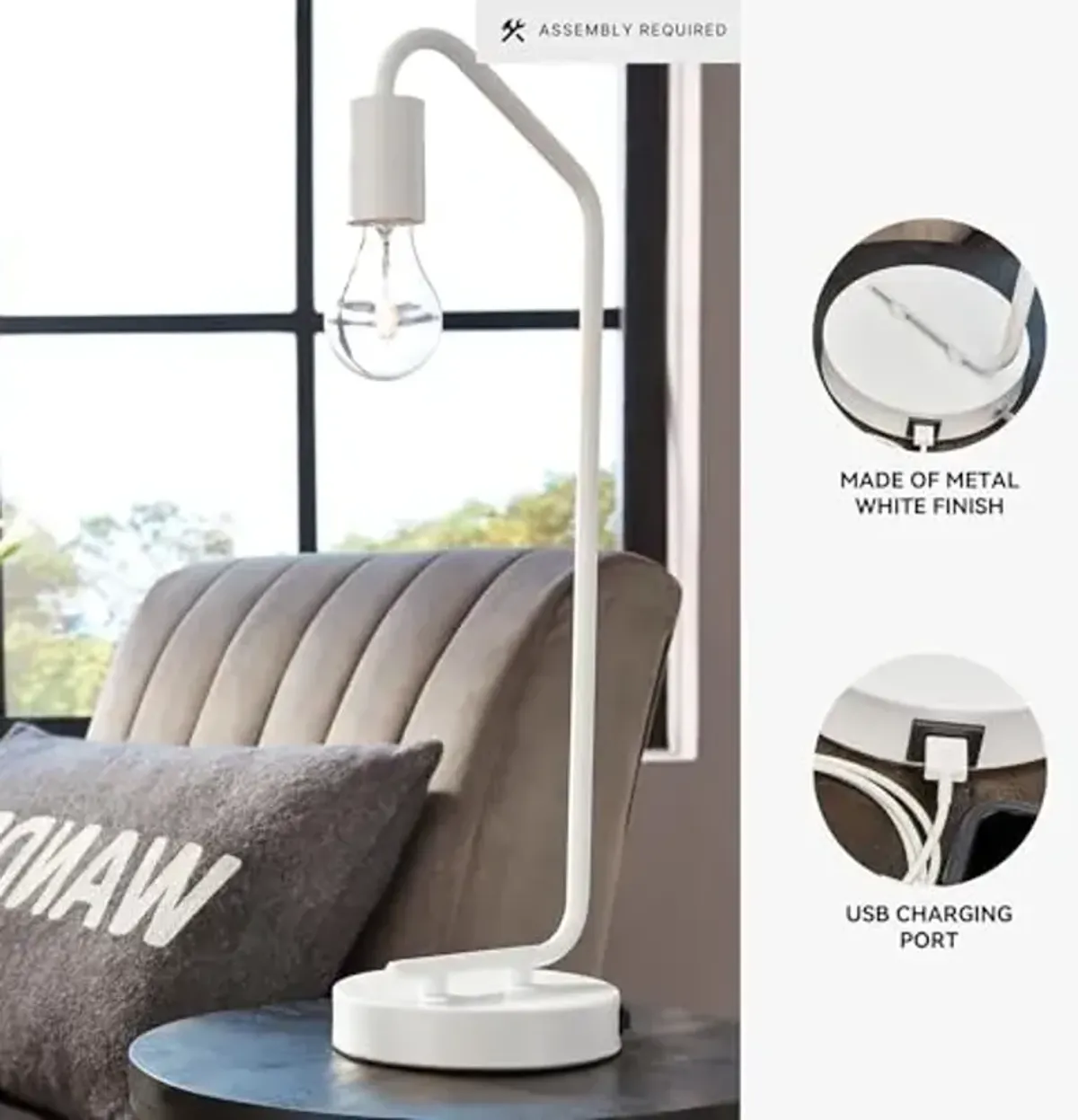 Signature Design by Ashley Covybend 21" Industrial Minimalist Metal Desk Lamp, White