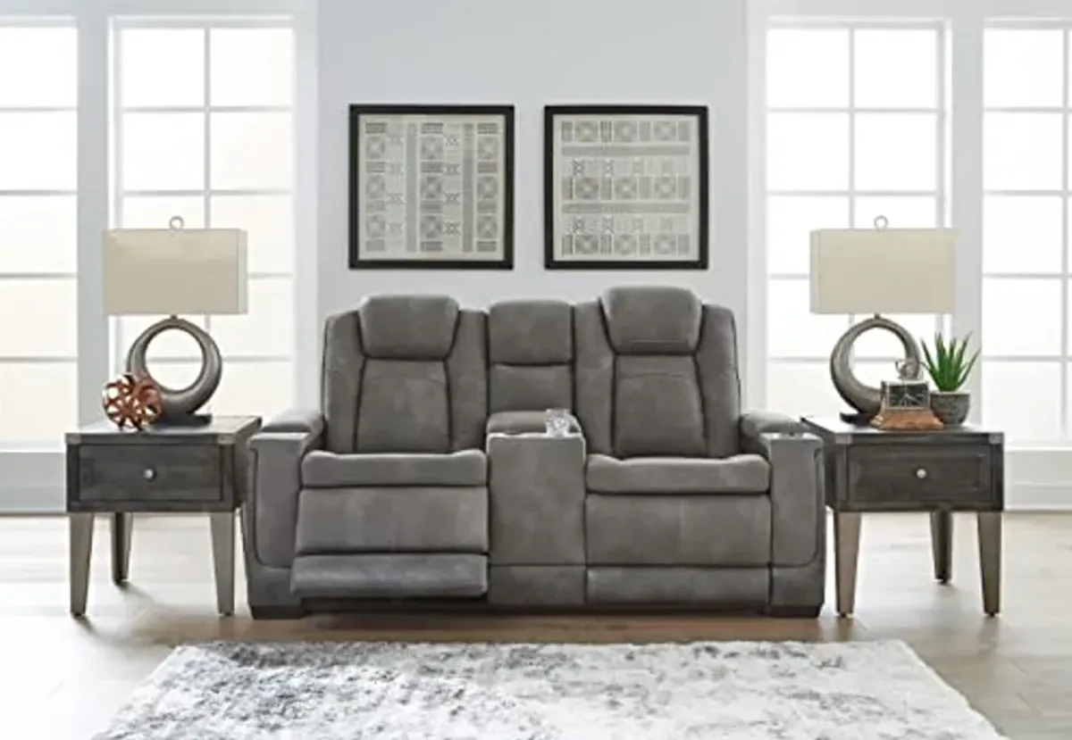 Signature Design by Ashley Next-Gen DuraPella Modern Faux Leather Power Reclining Loveseat with Console & Adjustable Headrest, Gray