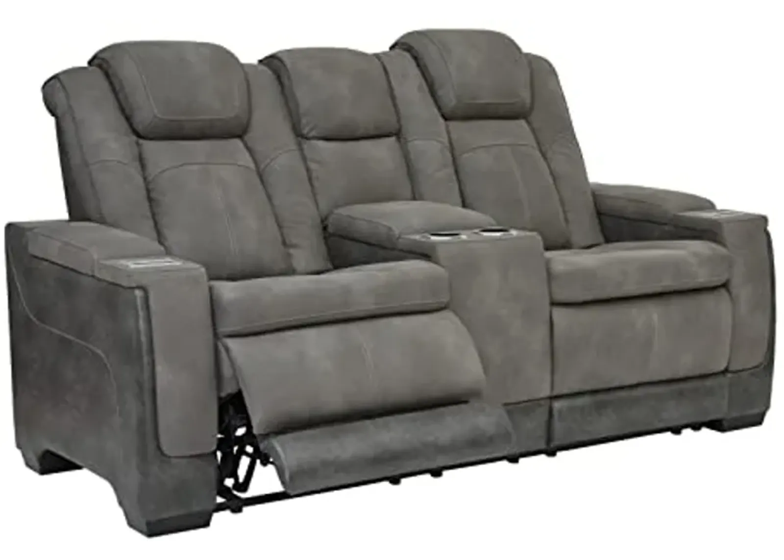 Signature Design by Ashley Next-Gen DuraPella Modern Faux Leather Power Reclining Loveseat with Console & Adjustable Headrest, Gray