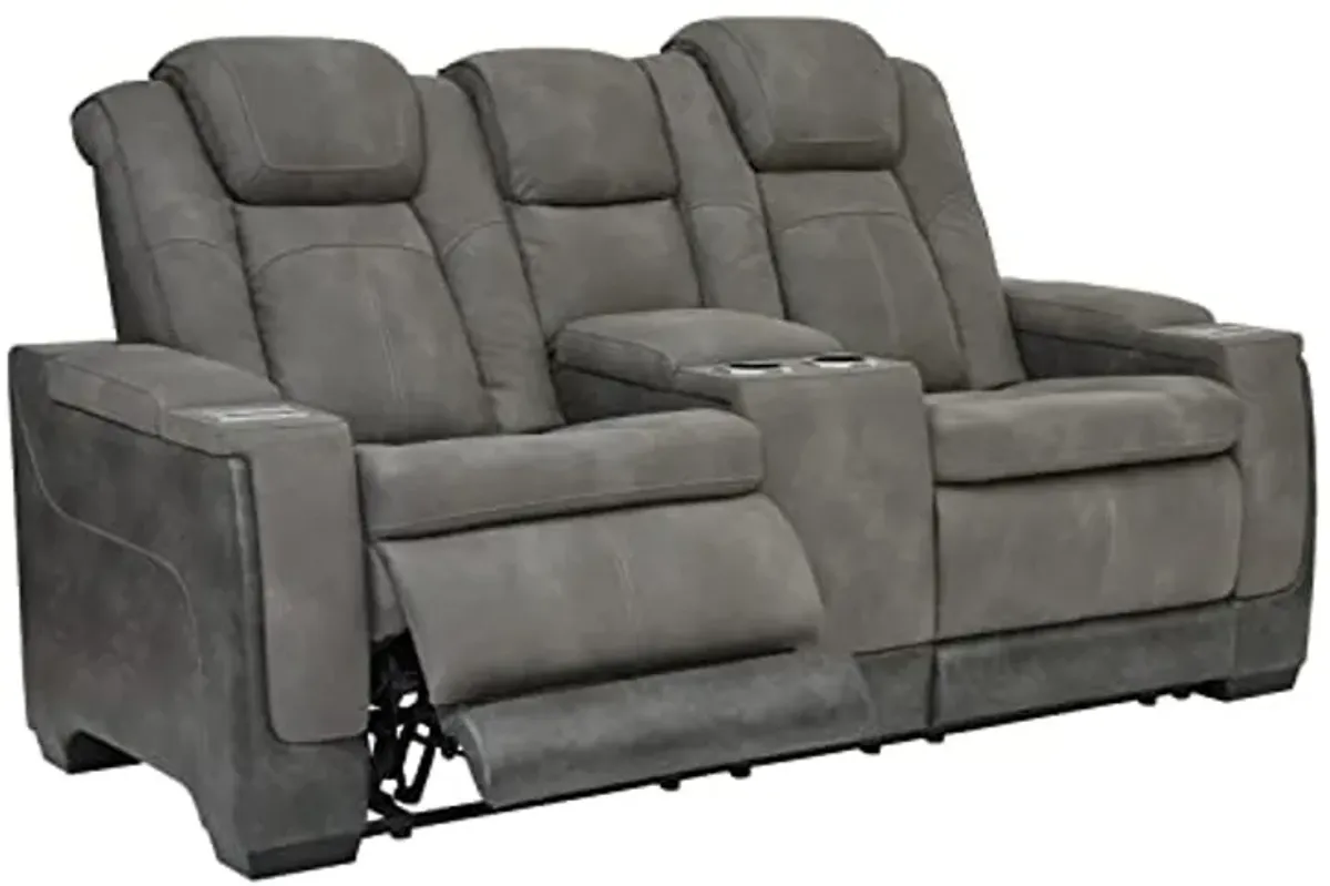 Signature Design by Ashley Next-Gen DuraPella Modern Faux Leather Power Reclining Loveseat with Console & Adjustable Headrest, Gray