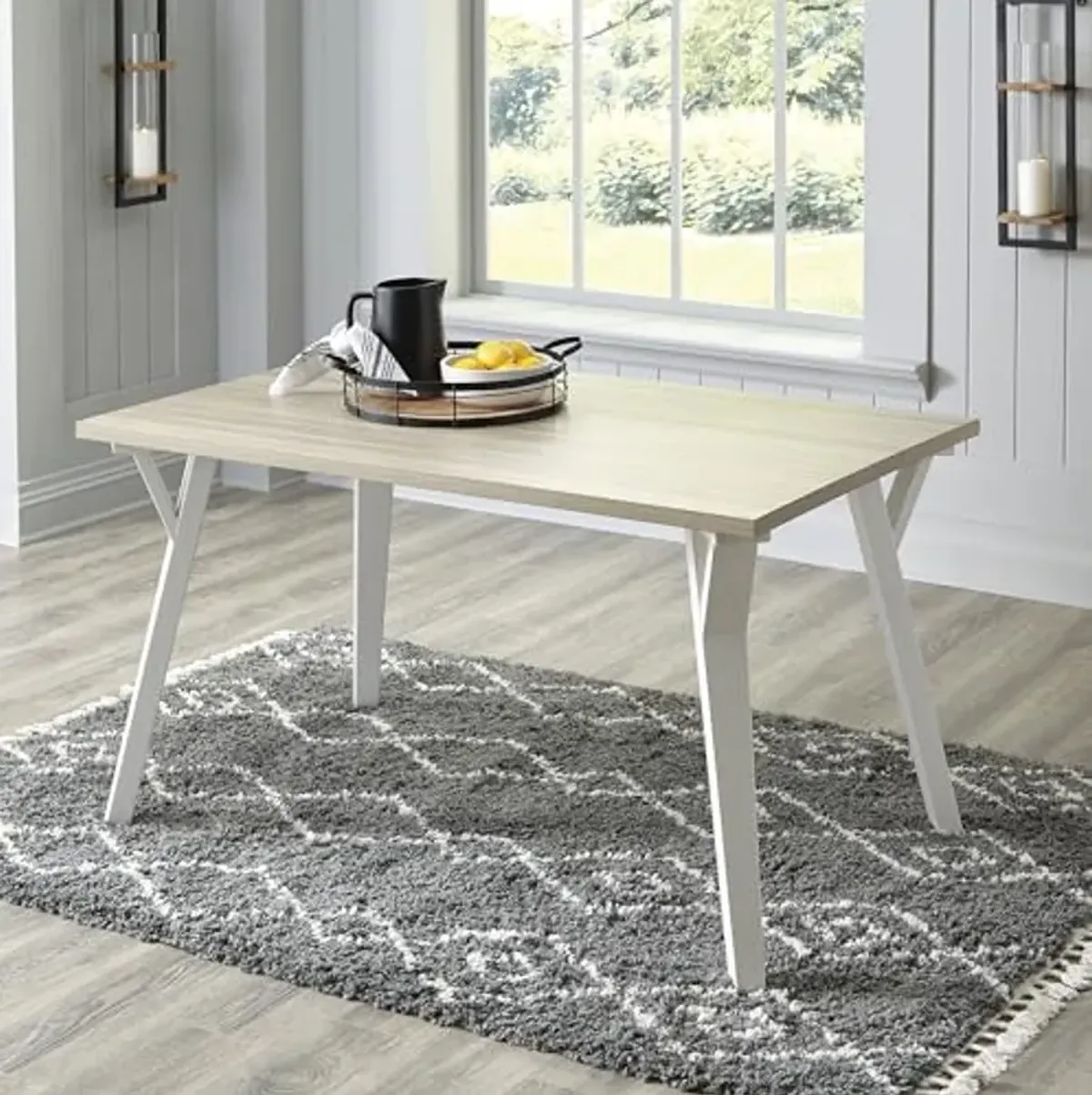 Signature Design by Ashley Grannen Modern Rectangular Dining Room Table, White & Natural Wood