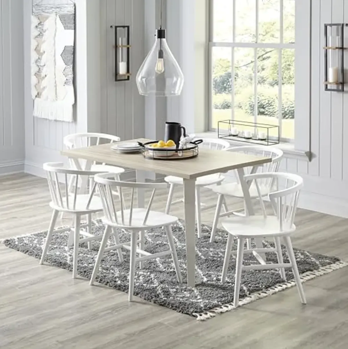 Signature Design by Ashley Grannen Modern Rectangular Dining Room Table, White & Natural Wood