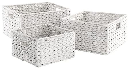 Signature Design by Ashley Elian Farmhouse Woven Wicker 3 Piece Nesting Basket, Set White