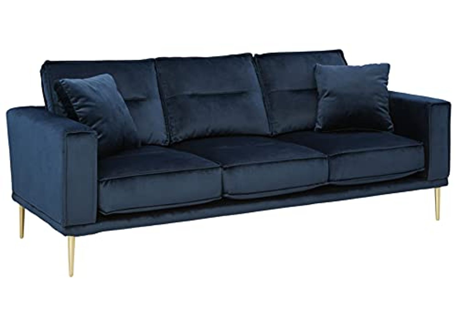 Signature Design by Ashley Macleary Modern Velvet Sofa with Gold Metal Legs, Navy Blue