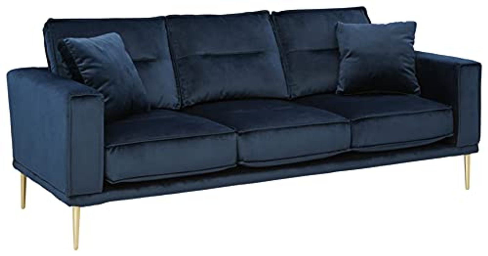 Signature Design by Ashley Macleary Modern Velvet Sofa with Gold Metal Legs, Navy Blue