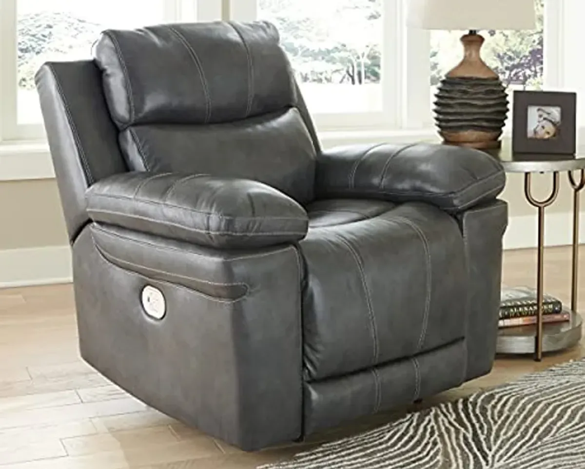 Signature Design by Ashley Edmar Leather Power Recliner with Adjustable Headrest, Gray