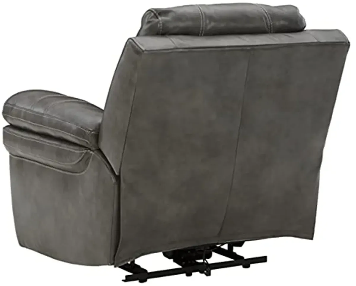 Signature Design by Ashley Edmar Leather Power Recliner with Adjustable Headrest, Gray