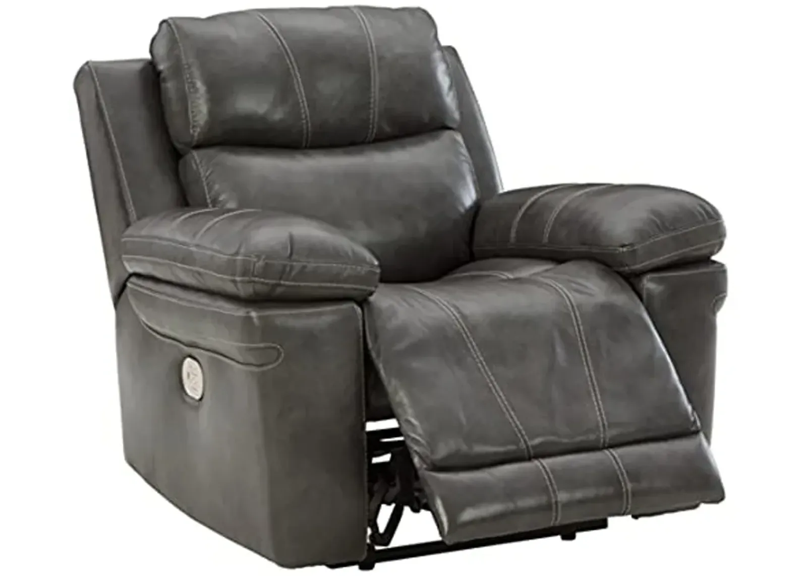 Signature Design by Ashley Edmar Leather Power Recliner with Adjustable Headrest, Gray