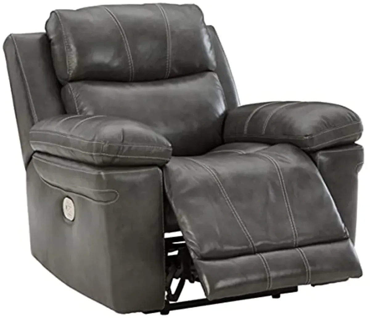 Signature Design by Ashley Edmar Leather Power Recliner with Adjustable Headrest, Gray