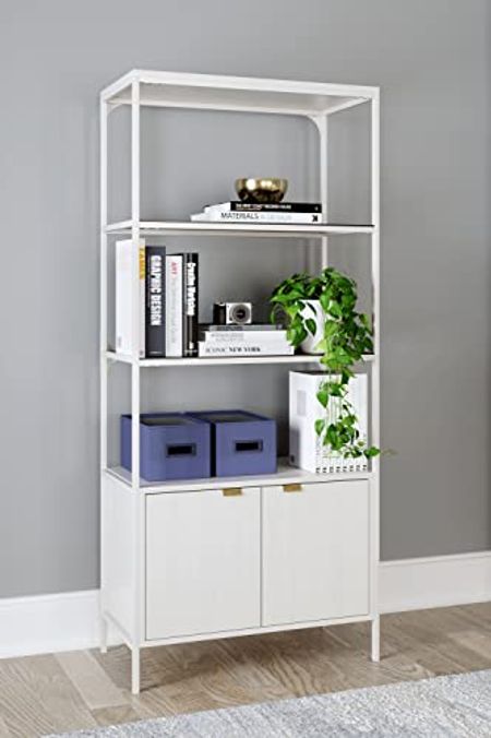 Signature Design by Ashley Deznee Modern 3 Shelf Accent Bookcase, White & Glass