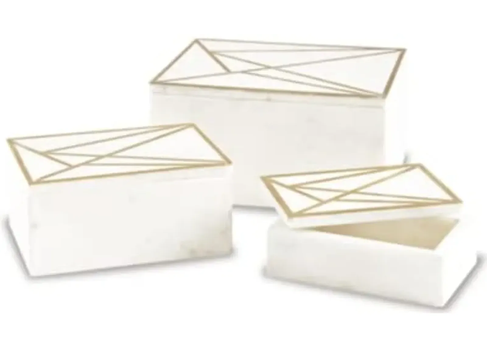 Signature Design by Ashley Ackley Modern Marble 3 Piece Storage Box Set, White