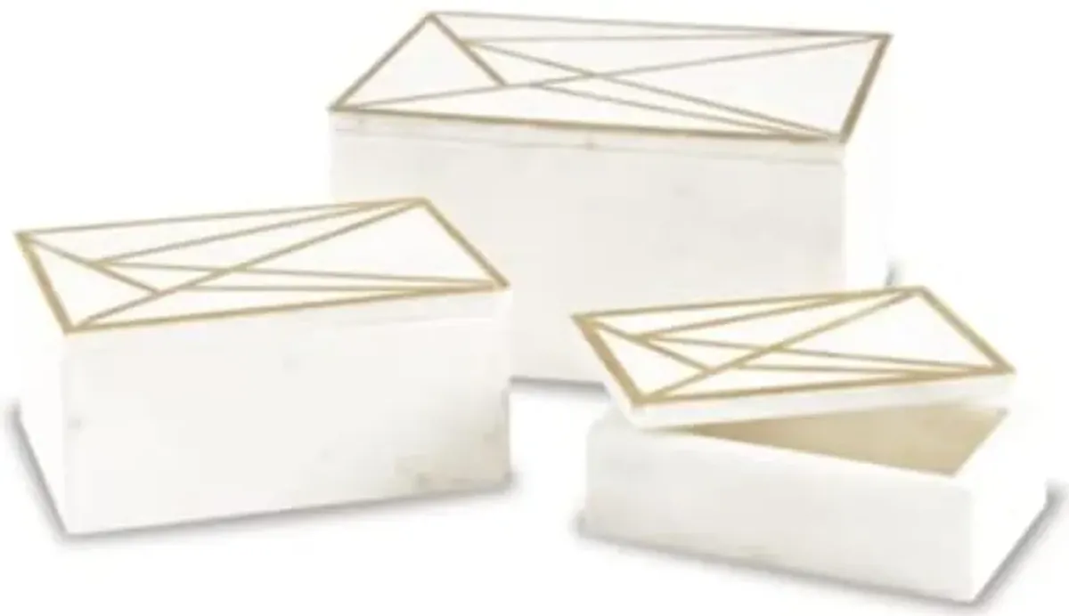 Signature Design by Ashley Ackley Modern Marble 3 Piece Storage Box Set, White